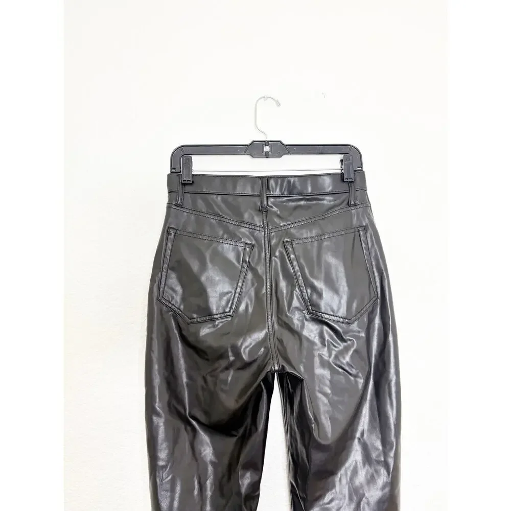 Abercrombie & Fitch High Rise 90s Straight Vegan Leather Pant Size 6/28 Black - Picture 11 of 13